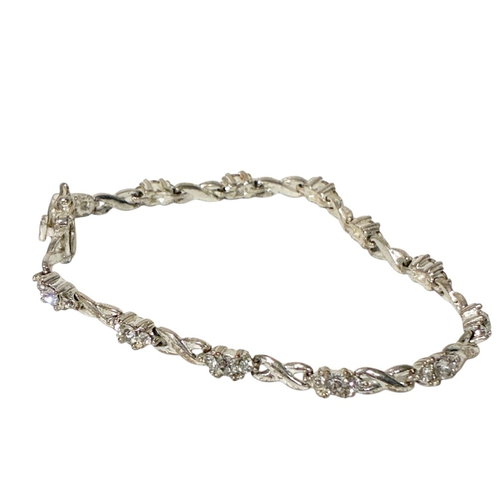 SC CH Signed Clear‎ CZ Silver Tone Tennis  Bracelet Jewelry